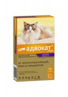 Капли на холку от чесоточных клещей, блох и гельминтов для кошек от 4 кг до 8 кг Elanko Адвокат®, 1 пипетка