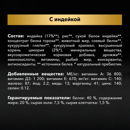 Для стерилизованных кошек и кастрированных котов, с высоким содержанием индейки 200 г