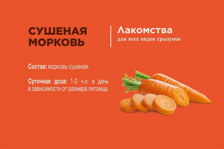 Сушеная морковь - лакомство для всех видов грызунов 200 г