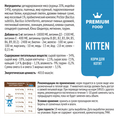 Сухой корм для котят, с мясом индейки 1,5 кг